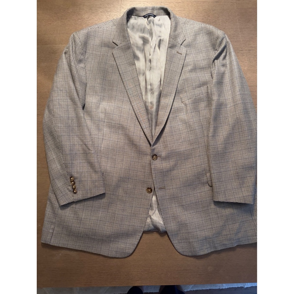 Mens Houndstooth Sport Coat Blazer Tan Blue 2 Button 52R